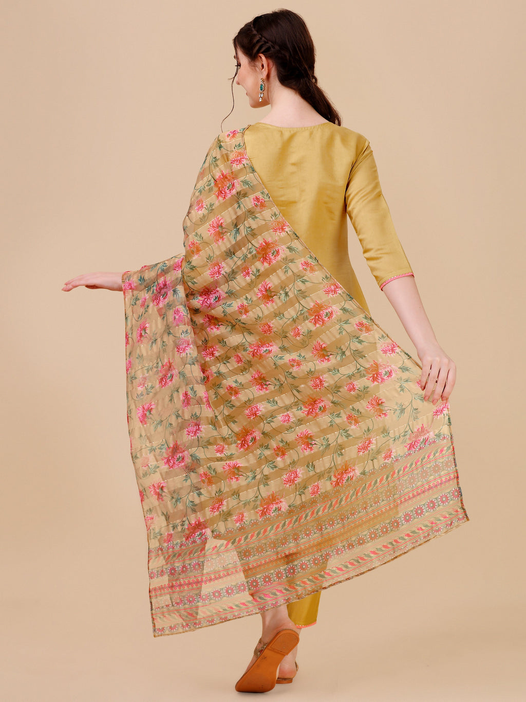 Embroidered Kurta With Pant & Printed Dupatta Set, Multicolor - Hiral Fashion | Grocsy
