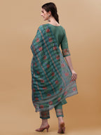 Hand Embroidered Kurta With Pant And Dupatta Set, Multicolor - Hiral Fashion | Grocsy