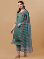 Hand Embroidered Kurta With Pant And Dupatta Set, Multicolor - Hiral Fashion | Grocsy