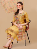 Hand Embroidered Kurta With Pant And Organza Printed Dupatta Set, Multicolor - Hiral Fashion | Grocsy