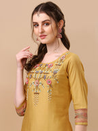 Hand Embroidered Kurta With Pant And Organza Printed Dupatta Set, Multicolor - Hiral Fashion | Grocsy