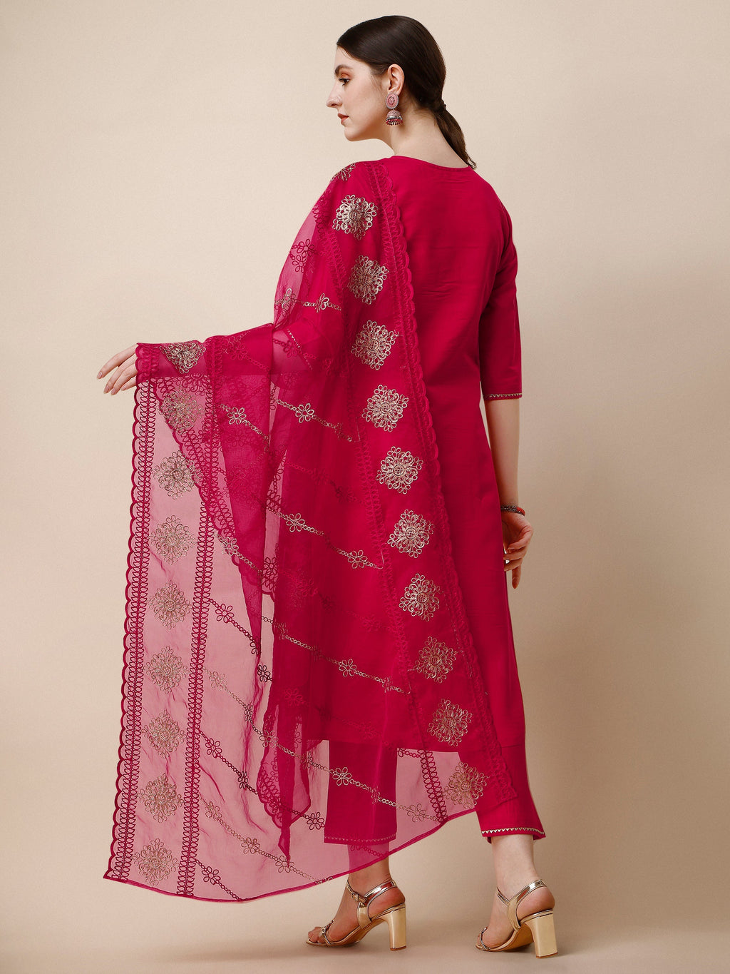 Embroidered Kurta With Pant & Dupatta Set, Multicolor - Hiral Fashion | Grocsy