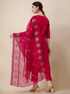 Embroidered Kurta With Pant & Dupatta Set, Multicolor - Hiral Fashion | Grocsy