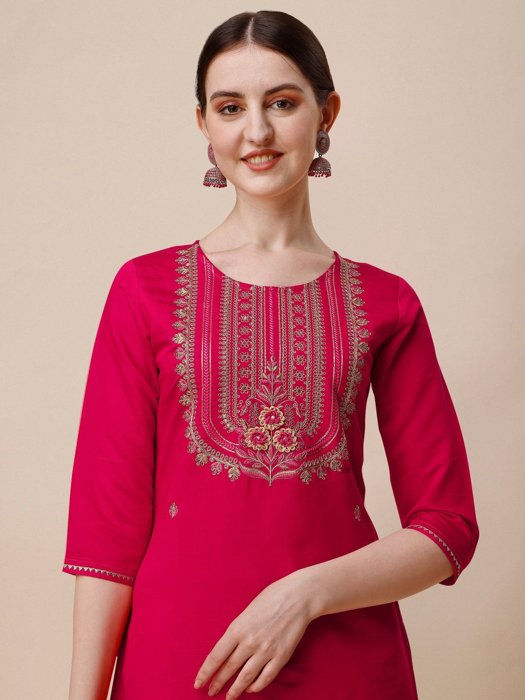 Embroidered Kurta With Pant & Dupatta Set, Multicolor - Hiral Fashion | Grocsy