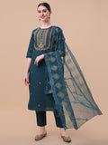 Embroidered Kurta With Pant & Dupatta Set, Multicolor - Hiral Fashion | Grocsy