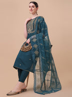 Embroidered Kurta With Pant & Dupatta Set, Multicolor - Hiral Fashion | Grocsy