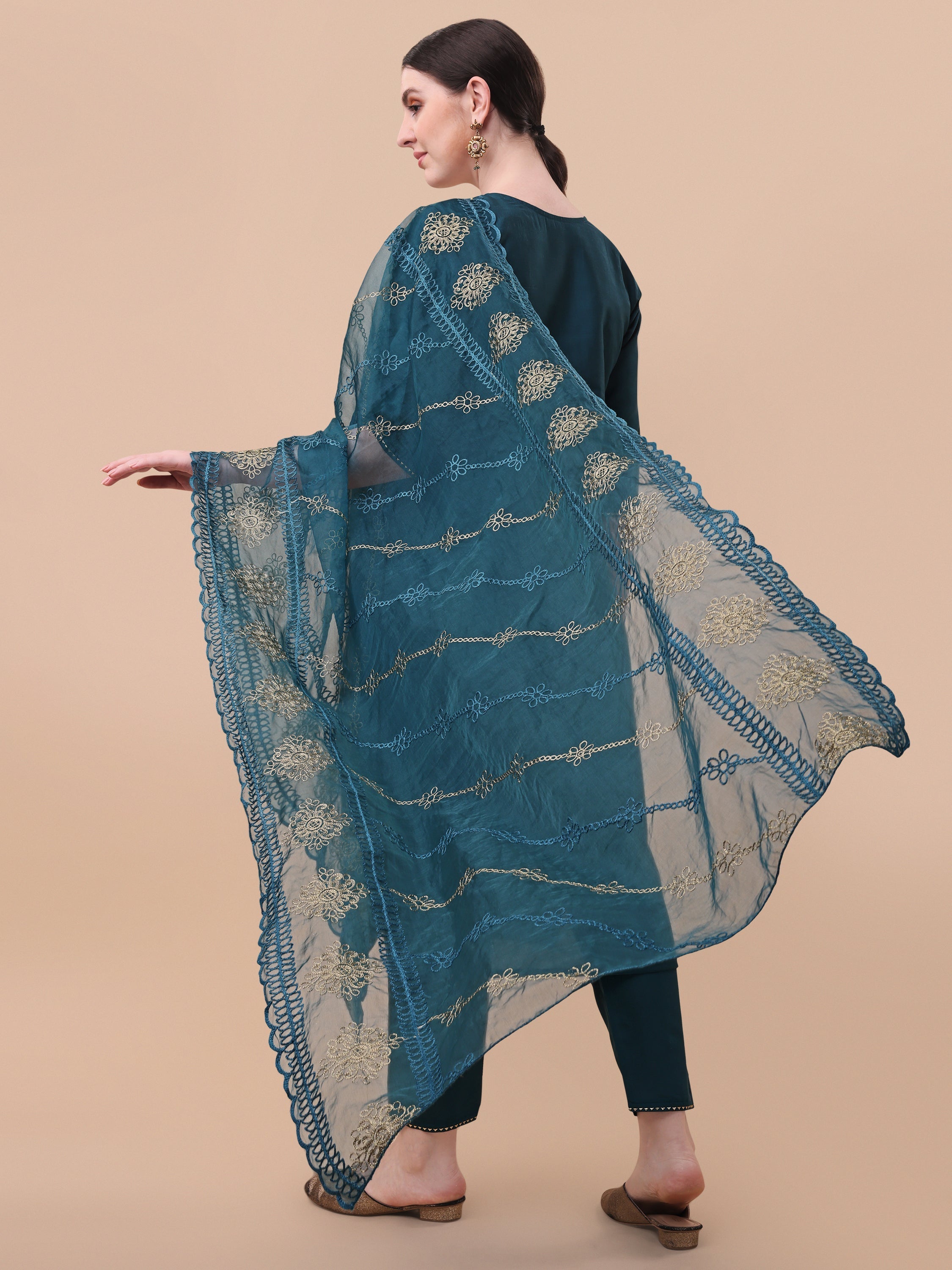Embroidered Kurta With Pant & Dupatta Set, Multicolor - Hiral Fashion | Grocsy