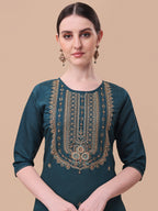 Embroidered Kurta With Pant & Dupatta Set, Multicolor - Hiral Fashion | Grocsy