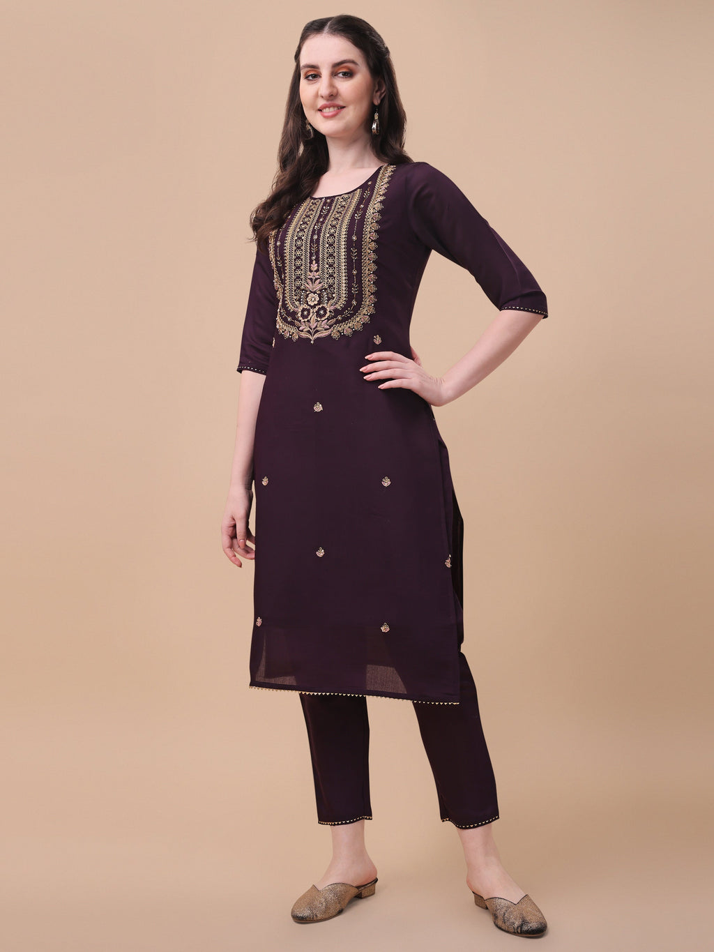 Embroidered Kurta With Pant & Dupatta Set, Multicolor - Hiral Fashion | Grocsy