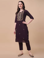 Embroidered Kurta With Pant & Dupatta Set, Multicolor - Hiral Fashion | Grocsy