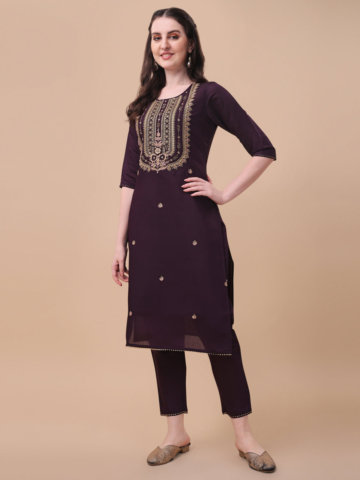 Embroidered Kurta With Pant & Dupatta Set, Multicolor - Hiral Fashion | Grocsy
