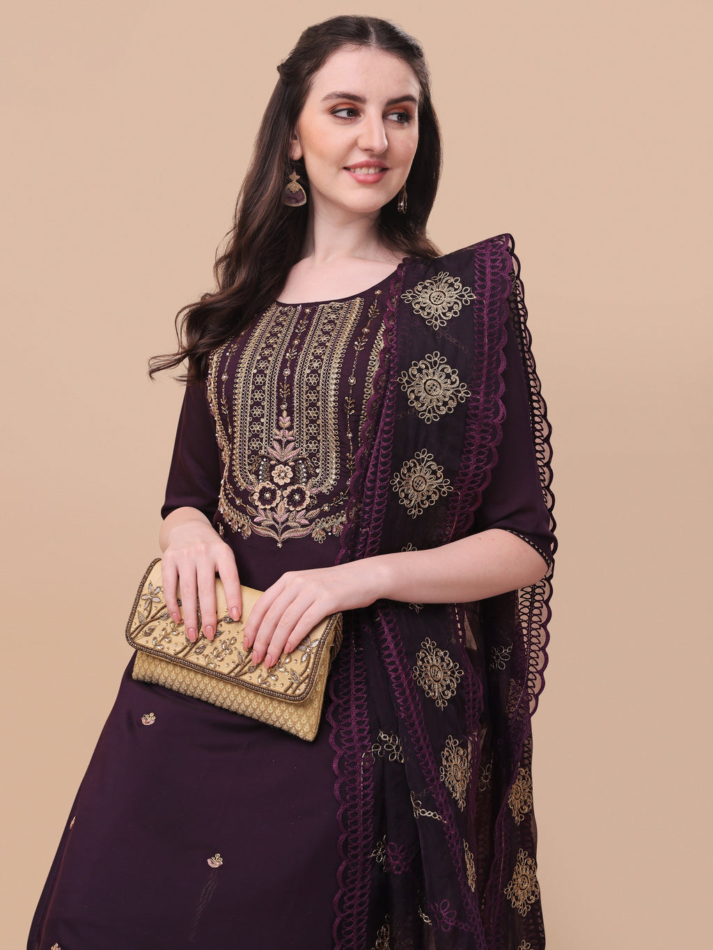 Embroidered Kurta With Pant & Dupatta Set, Multicolor - Hiral Fashion | Grocsy