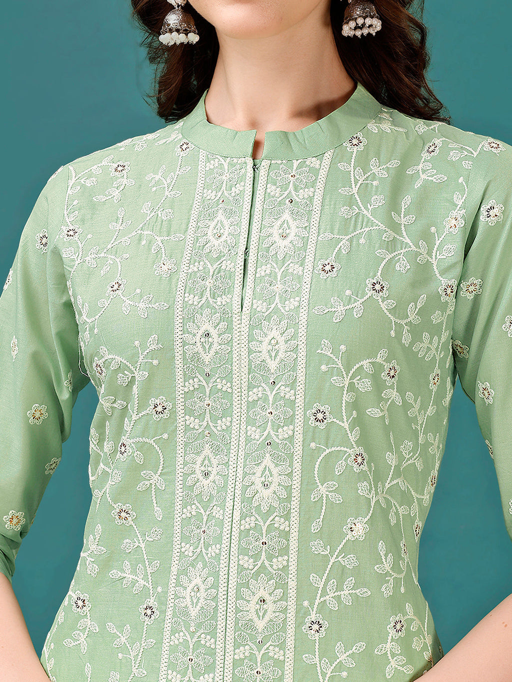 Lucknowi Embroidered Pure Cotton Mal Kurta With Designer Pant, Multicolor - Hiral Fashion | Grocsy