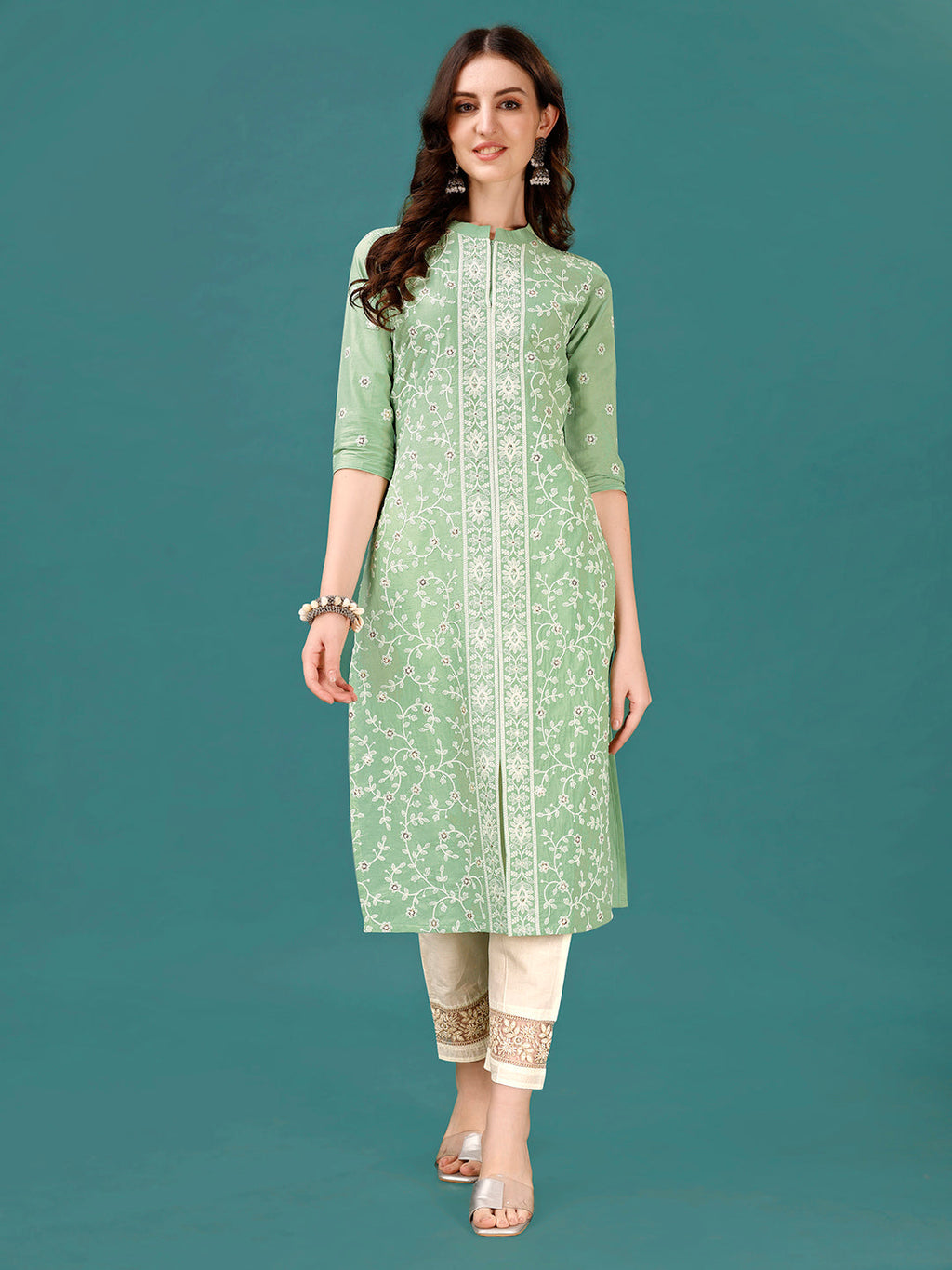 Lucknowi Embroidered Pure Cotton Mal Kurta With Designer Pant, Multicolor - Hiral Fashion | Grocsy