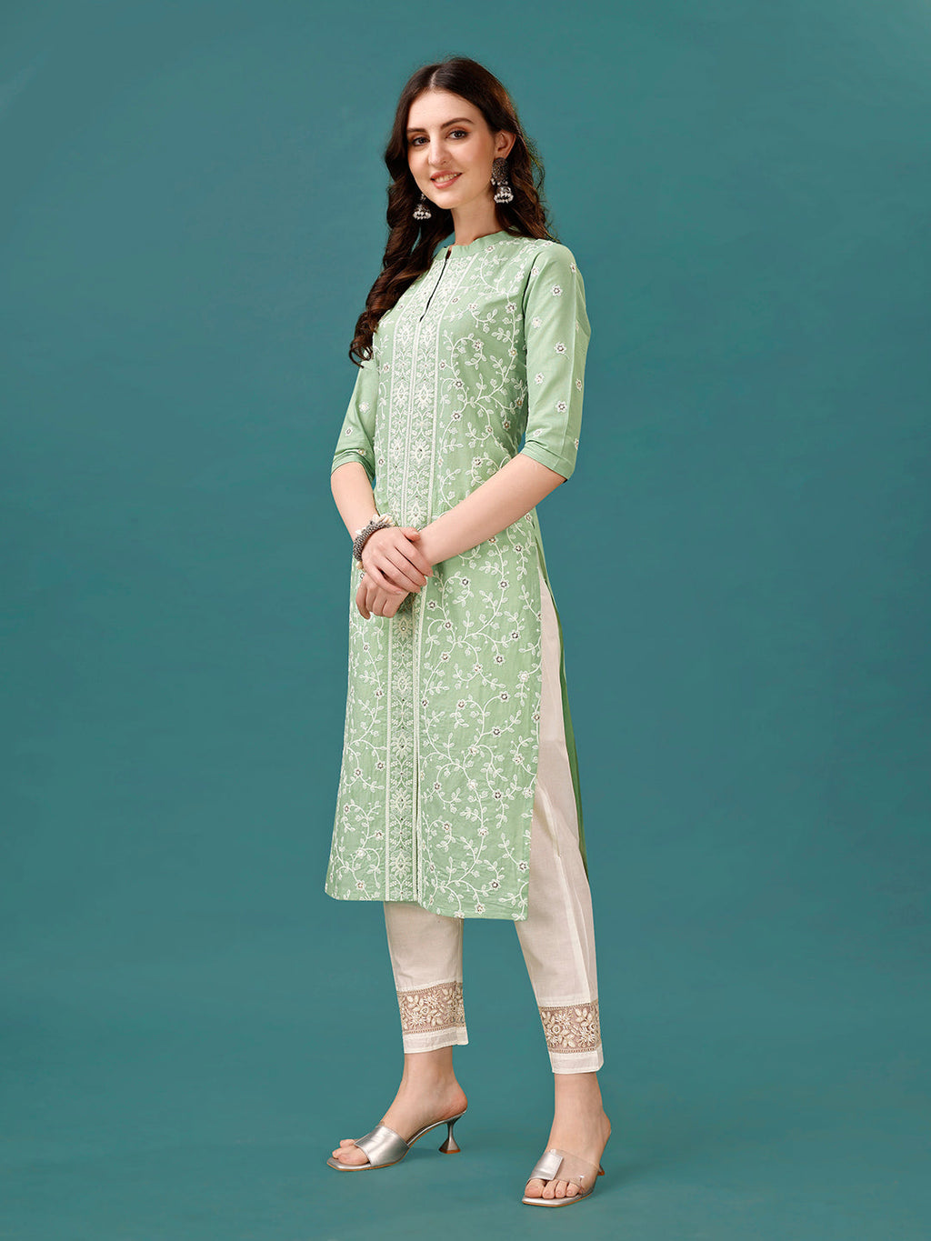 Lucknowi Embroidered Pure Cotton Mal Kurta With Designer Pant, Multicolor - Hiral Fashion | Grocsy