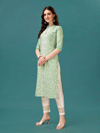 Lucknowi Embroidered Pure Cotton Mal Kurta With Designer Pant, Multicolor - Hiral Fashion | Grocsy
