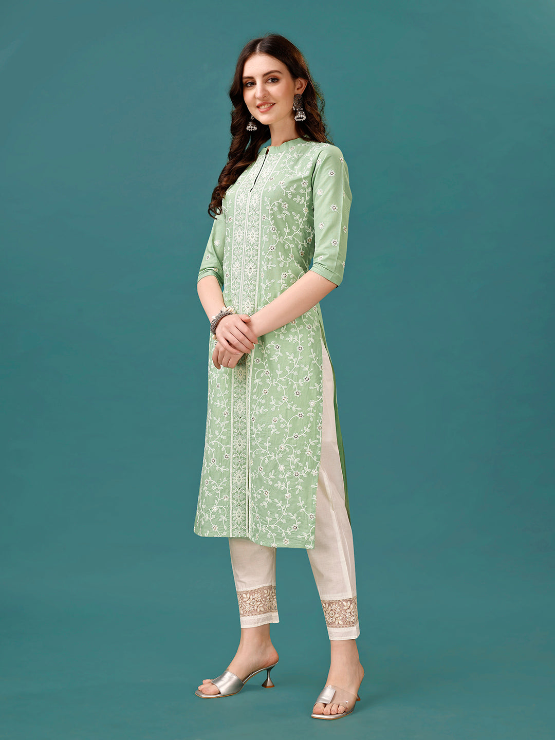 Lucknowi Embroidered Pure Cotton Mal Kurta With Designer Pant, Multicolor - Hiral Fashion | Grocsy