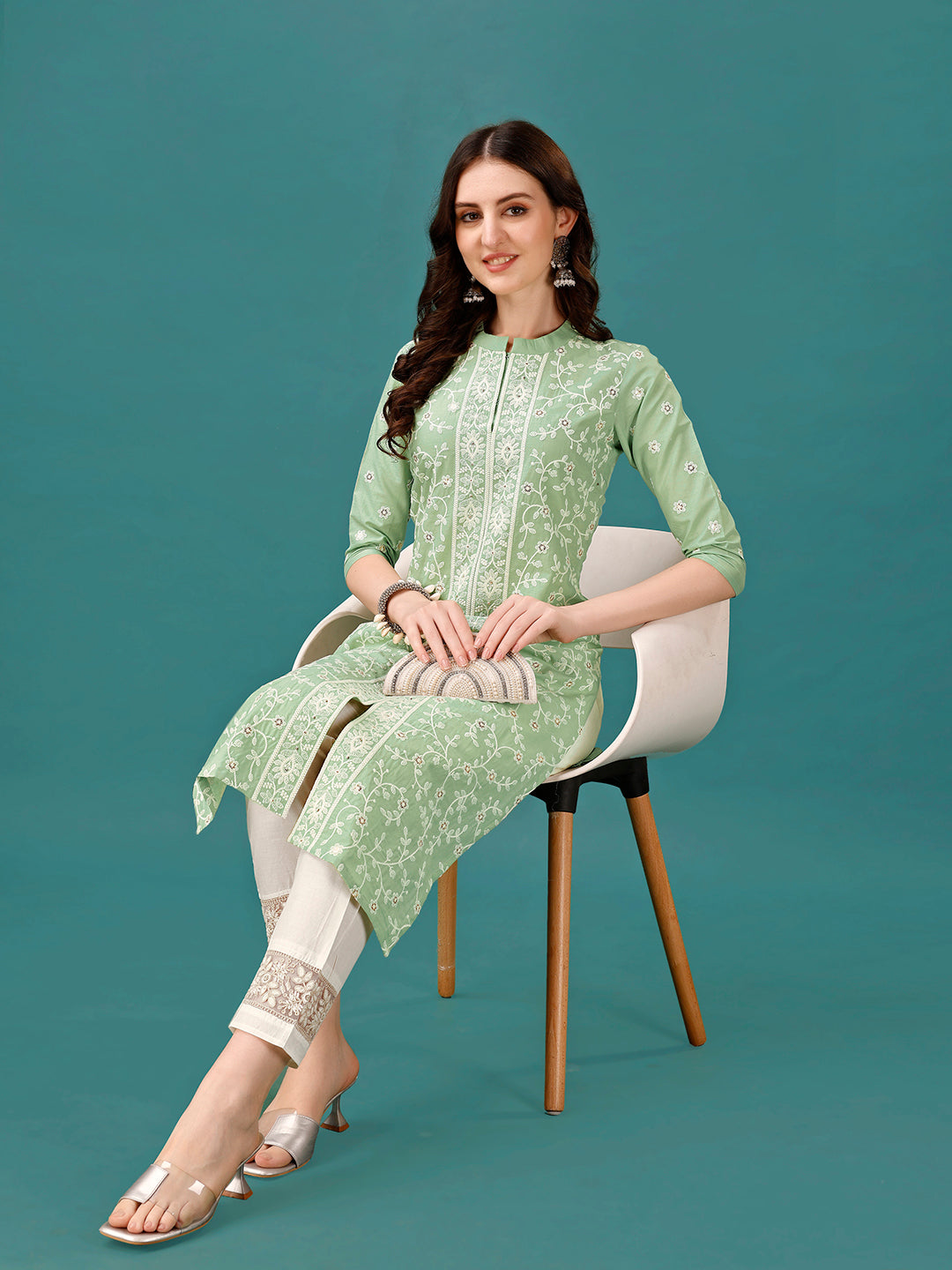 Lucknowi Embroidered Pure Cotton Mal Kurta With Designer Pant, Multicolor - Hiral Fashion | Grocsy