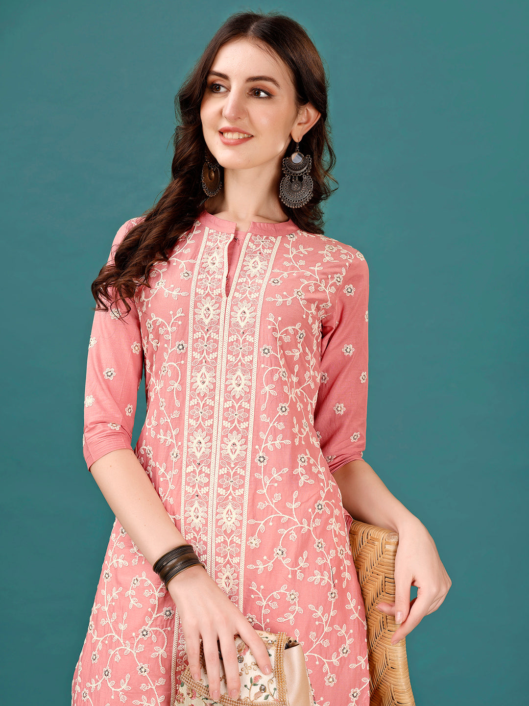 Lucknowi Embroidered Pure Cotton Mal Kurta With Designer Pant, Multicolor - Hiral Fashion | Grocsy