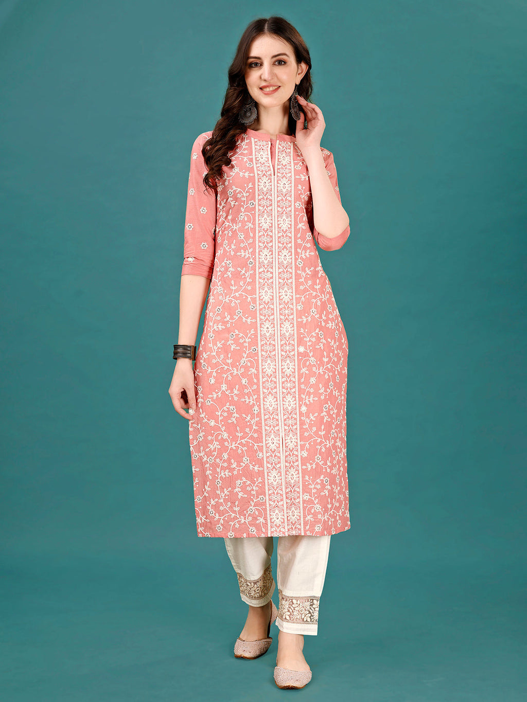 Lucknowi Embroidered Pure Cotton Mal Kurta With Designer Pant, Multicolor - Hiral Fashion | Grocsy