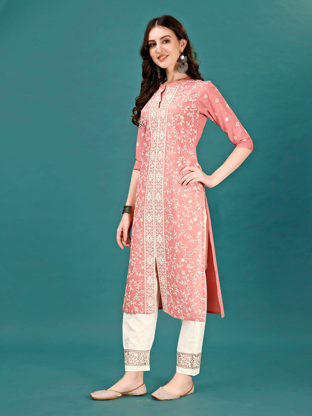 Lucknowi Embroidered Pure Cotton Mal Kurta With Designer Pant, Multicolor - Hiral Fashion | Grocsy