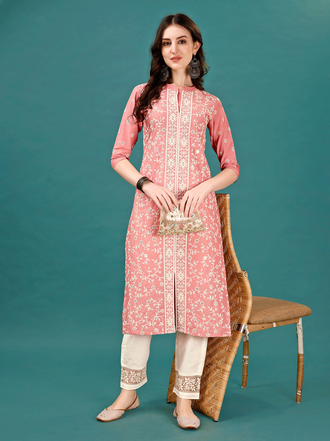 Lucknowi Embroidered Pure Cotton Mal Kurta With Designer Pant, Multicolor - Hiral Fashion | Grocsy