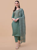 Embroidered Kurta With Pant And Printed Dupatta Set, Multicolor - Hiral Fashion | Grocsy