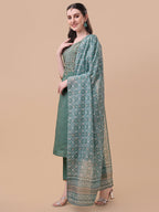 Embroidered Kurta With Pant And Printed Dupatta Set, Multicolor - Hiral Fashion | Grocsy