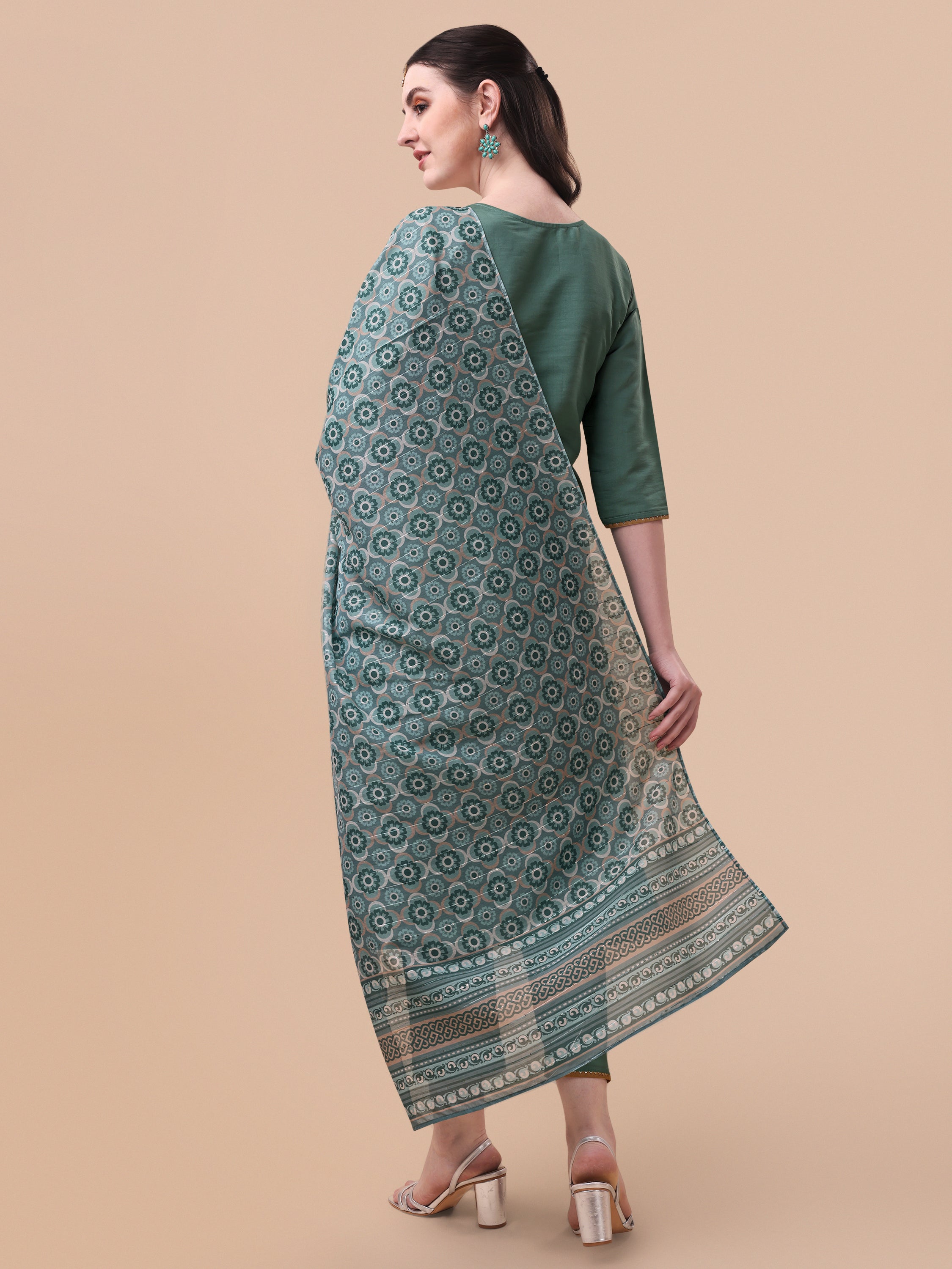 Embroidered Kurta With Pant And Printed Dupatta Set, Multicolor - Hiral Fashion | Grocsy