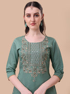 Embroidered Kurta With Pant And Printed Dupatta Set, Multicolor - Hiral Fashion | Grocsy