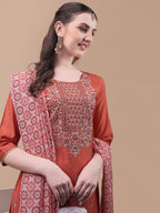 Embroidered Kurta With Pant And Printed Dupatta Set, Multicolor - Hiral Fashion | Grocsy