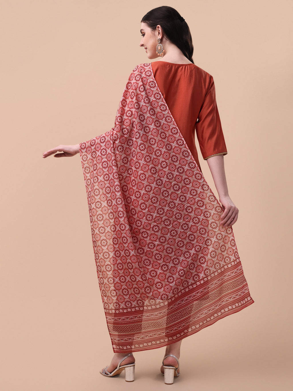 Embroidered Kurta With Pant And Printed Dupatta Set, Multicolor - Hiral Fashion | Grocsy
