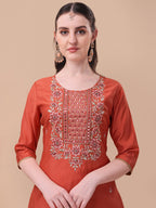 Embroidered Kurta With Pant And Printed Dupatta Set, Multicolor - Hiral Fashion | Grocsy