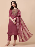 Embroidered Kurta With Pant And Dupatta Set, Multicolor - Hiral Fashion | Grocsy
