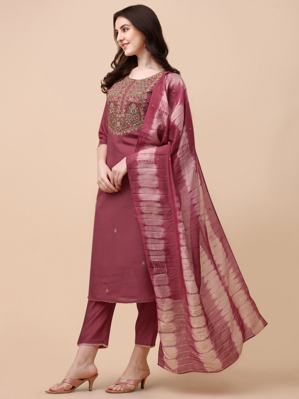 Embroidered Kurta With Pant And Dupatta Set, Multicolor - Hiral Fashion | Grocsy
