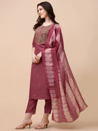 Embroidered Kurta With Pant And Dupatta Set, Multicolor - Hiral Fashion | Grocsy