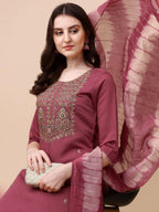 Embroidered Kurta With Pant And Dupatta Set, Multicolor - Hiral Fashion | Grocsy