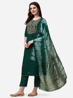 Embroidered Kurta With Pant And Dupatta Set, Multicolor - Hiral Fashion | Grocsy