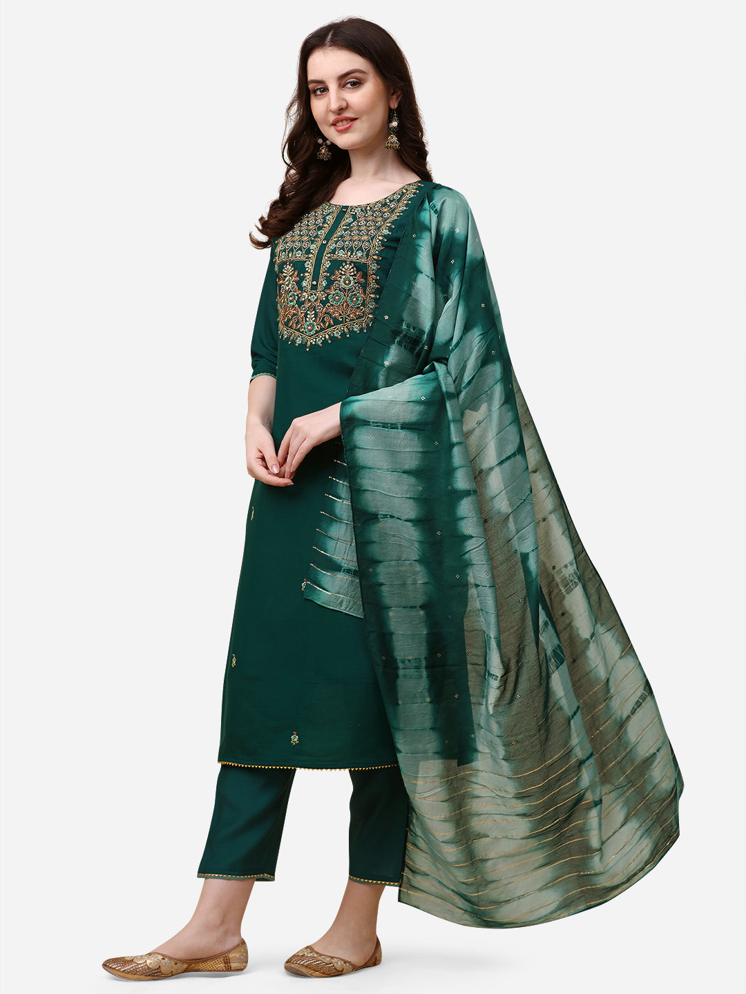 Embroidered Kurta With Pant And Dupatta Set, Multicolor - Hiral Fashion | Grocsy