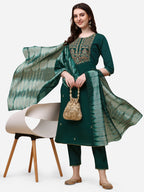 Embroidered Kurta With Pant And Dupatta Set, Multicolor - Hiral Fashion | Grocsy