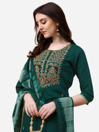 Embroidered Kurta With Pant And Dupatta Set, Multicolor - Hiral Fashion | Grocsy
