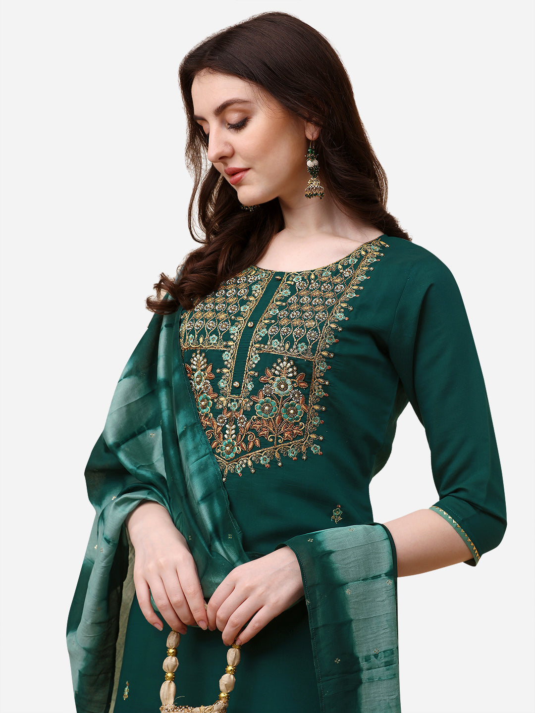 Embroidered Kurta With Pant And Dupatta Set, Multicolor - Hiral Fashion | Grocsy