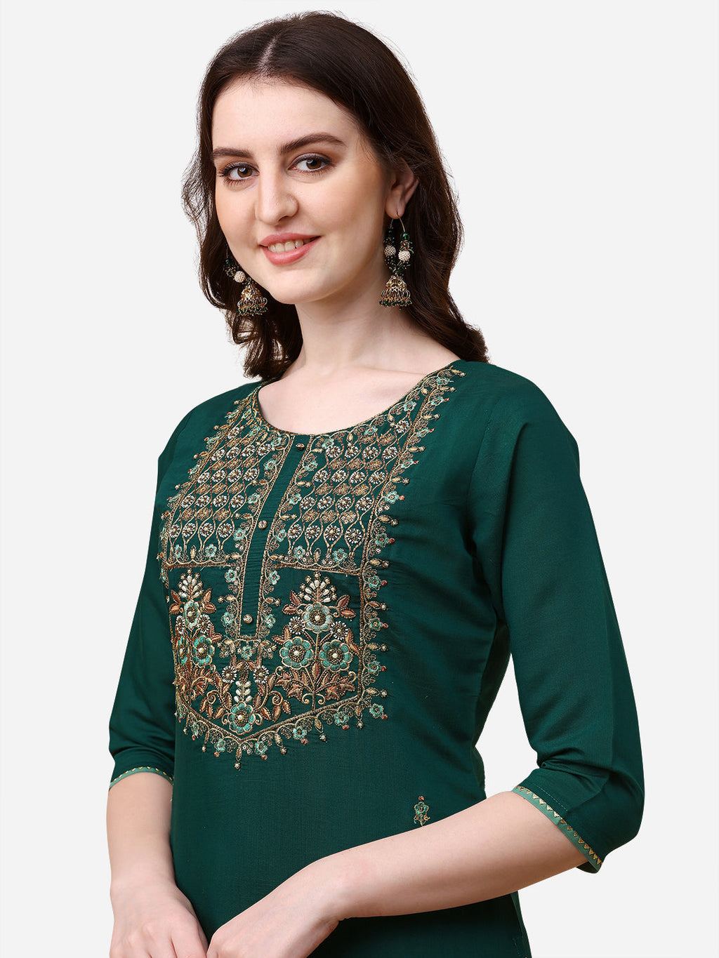 Embroidered Kurta With Pant And Dupatta Set, Multicolor - Hiral Fashion | Grocsy