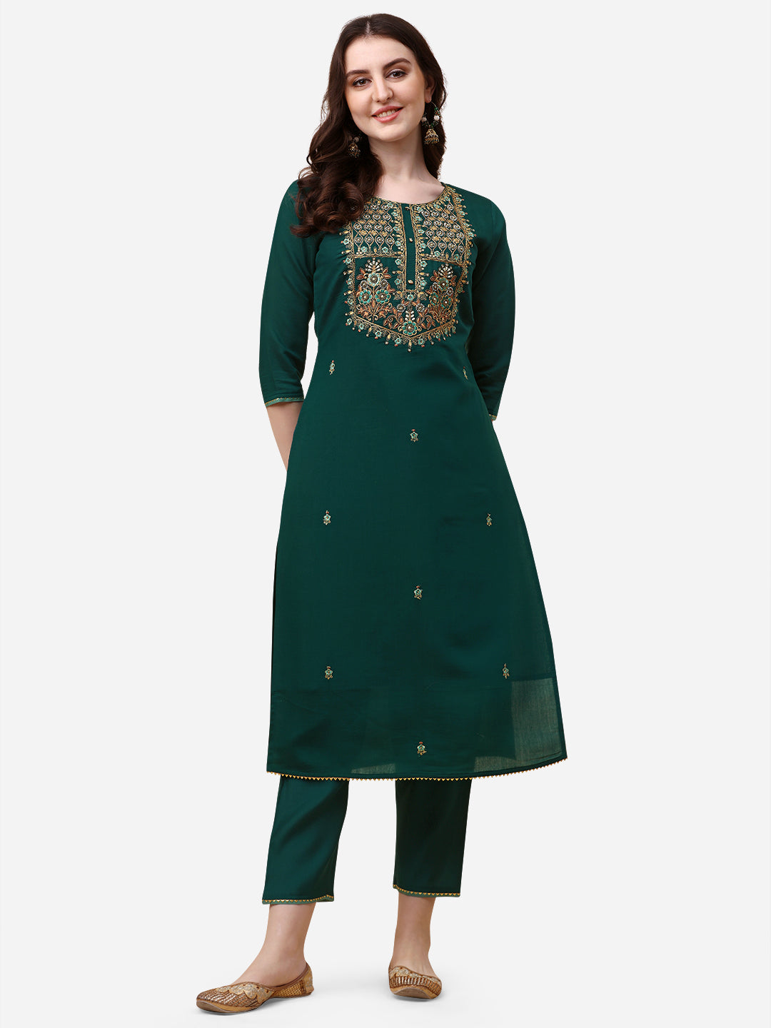 Embroidered Kurta With Pant And Dupatta Set, Multicolor - Hiral Fashion | Grocsy