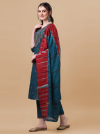 Printed Kurta With Pant And Dupatta Set, Multicolor - Hiral Fashion | Grocsy