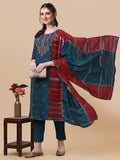 Printed Kurta With Pant And Dupatta Set, Multicolor - Hiral Fashion | Grocsy