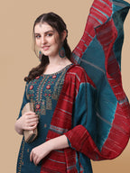 Printed Kurta With Pant And Dupatta Set, Multicolor - Hiral Fashion | Grocsy