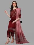 Thread Embroidered Kurta With Pant And Dupatta Set, Multicolor - Hiral Fashion | Grocsy