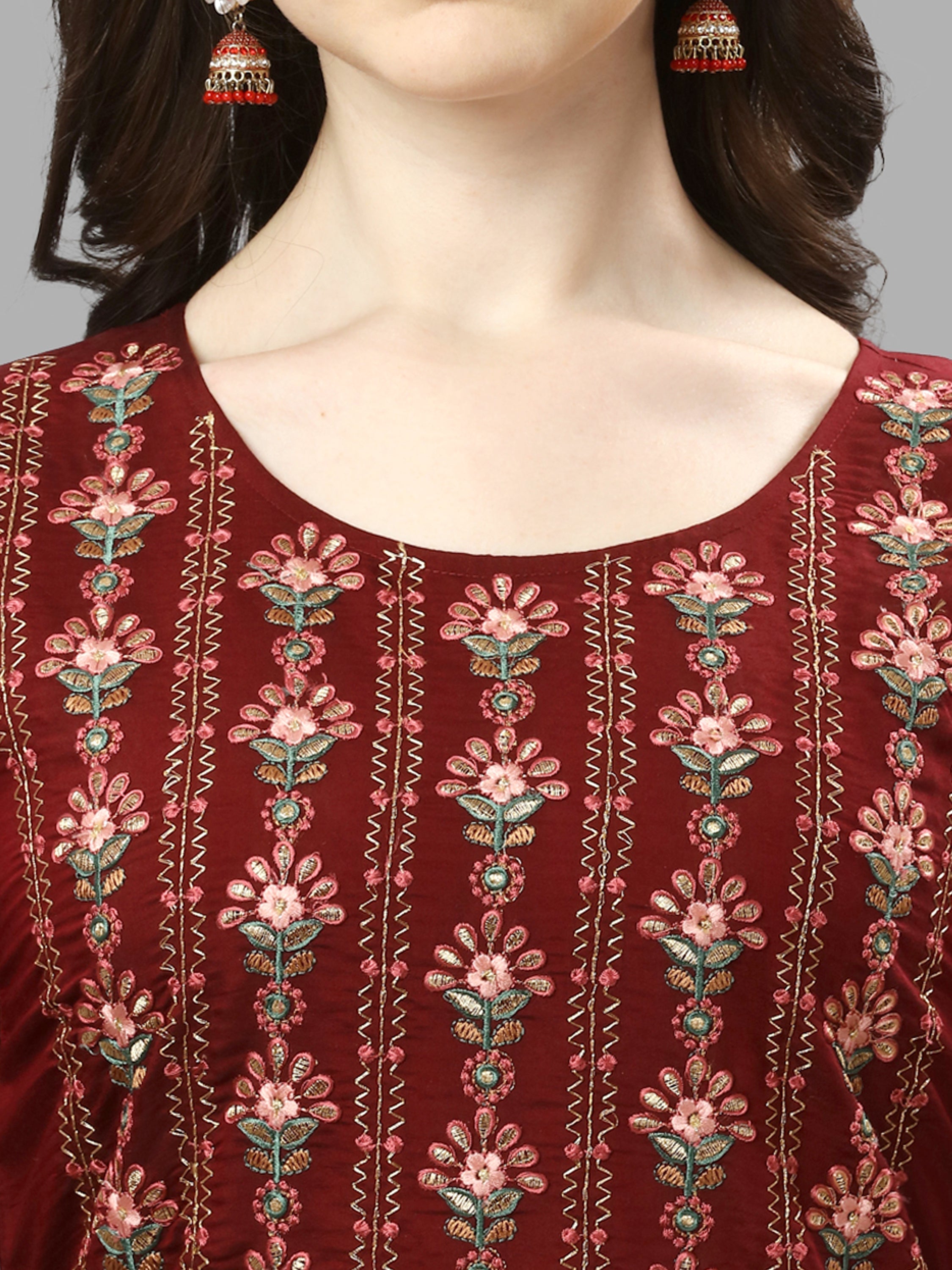 Thread Embroidered Kurta With Pant And Dupatta Set, Multicolor - Hiral Fashion | Grocsy