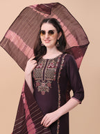 Embroidered Kurta With Pant & Dupatta Set, Multicolor - Hiral Fashion | Grocsy